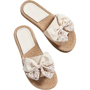 Verdusa Women's Bow Open Toe Flat Summer Slide Sandals Beach Flats