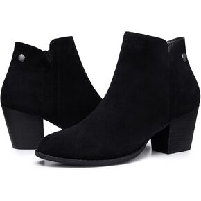SHIBEVER Women's Ankle Boots Heel: Chunky Low Heels Almond Toe Boots Suede Side Zipper Casual Western Booties Shoes