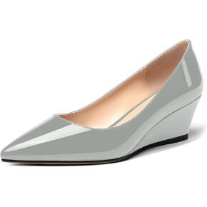 MERRORI Women's Slip On Patent Solid Square Toe Wedge Low Heel Pumps Shoes 2 Inch