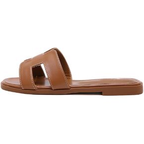 Womens Flat Sandals Fashion Flat Slides Sandals Square Open Toe Black, Brown Flat Sandals