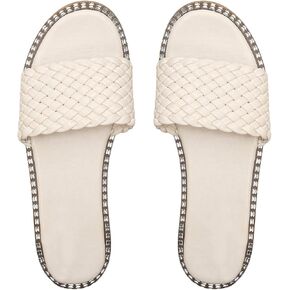 GORGLITTER Women's Rhinestone Sandals Dressy Summer Flat Braided Strap Open Toe Slide