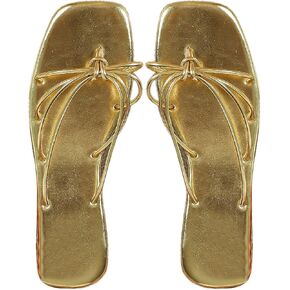 GORGLITTER Women's Metallic Strappy Flat Sandals Slip on Sandals Open Toe Sparkle Slides Sandals