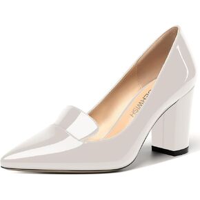 ROSERWISH Womens Pointed Toe Patent Casual Slip On Fashion Work Block High Heel Pumps Dress Shoes 3.5 Inch