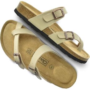 CLOUDAIR Primo Toe-Thong Slide Women's Sandals, Two Adjustable Buckle Straps and Cork Footbed, Suede Insoles