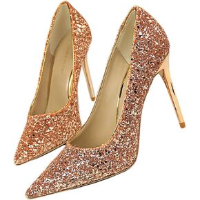 Women's Shiny Sequins Pointed Toe Stiletto High Heels Pumps Wedding Party Prom Shoes