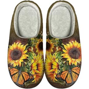 Women's Fashion Yellow Sunflower Winter Home Slippers, Comfortable Indoor or Outdoor Kitchen Bedroom Shoes