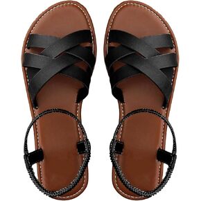 Floerns Women's Flat Sandal Cross Band Walking Sandal Open Toe Ankle Straps Shoes