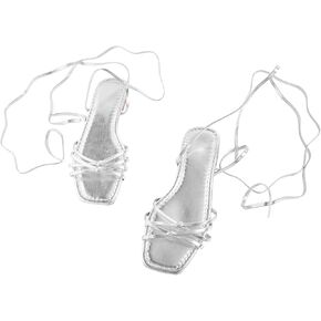 GORGLITTER Women's Lace Up Flat Sandals Dressy Gladiator Sandals Tie Up Strappy Sandals