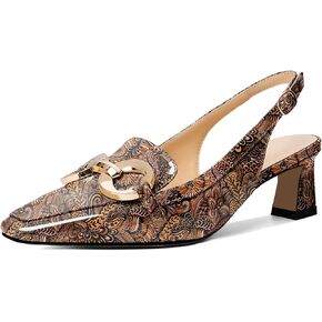 Zamikoo Women's Slingback Kitten Heels, Square Toe Loafers Low Heeled Sandals with Adjustable Buckle, Dress Shoes for Ladies Office Wedding Evening 2 Inch