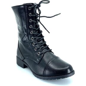 Womens Lace up Round Toe Low Heel Combat Boots