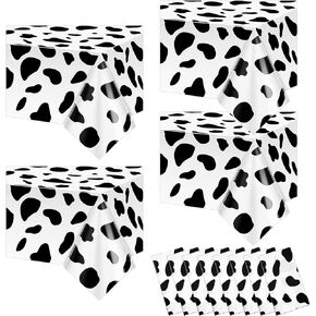 Maitys 12 Pcs Cow Tablecloth 54 x 108 Inch Cow Table Cloths for Parties Cow Tablecloth Cow Party Supplies Disposable Plastic Rectangular Table Cover for Farm Animal Birthday, Black and White