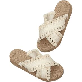 Verdusa Women's Fringe Criss Cross Strap Summer Sandals Slip On Slides Outdoor Shoes