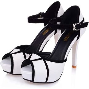 Women's High Heel Dress Black White Peep Toe Heeled Sandals