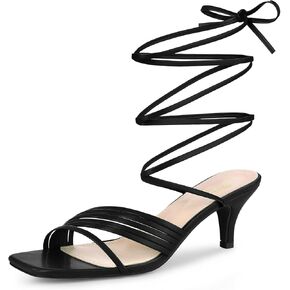 Perphy Lace Up Square Toe Strappy Kitten Heels Sandals for Women