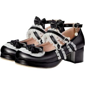Women Cute Lolita Shoes Platform Mary Janes Kawaii Strappy Ankle Strap Sweet Pumps Lace Cross Tied Dress Pumps