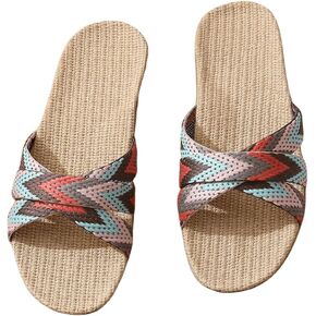 Verdusa Women's Summer Bedroom Slippers Linen Open Toe House Shoes