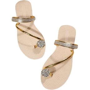 Verdusa Women's Casual Rhinestone Metallic Thong Sandals Open Toe Summer Flip Flop Flat