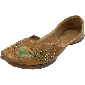 Ladies Brown Leather Punjabi Jutti Ethnic Mojari Handmade Designer Khussa Juti