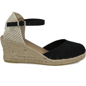 Wedge Sandals for Women. Made in Spain. Classic 5 Strings Height. Jute Espadrille with Buckle. Padded Fabric Insole. Rubber Outsole.