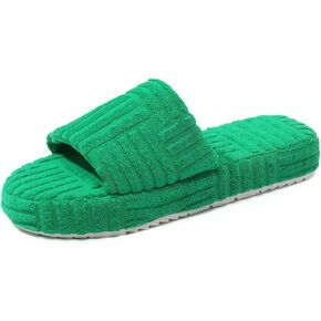 Jakcuz Terry Towelling Slippers for Women Girls Memory Foam Open Toe Comfortable Slide Sandals Solid Green Size 9