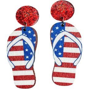 Fourth of July Wooden Ice Cream Leopard Print Football Slippers Stars Independence Day Red White and Blue Earrings American Flag Patriotic Earrings