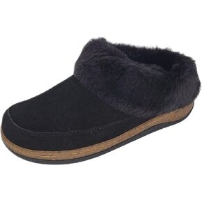 Clarks Womens Slipper Suede Leather Scuff Toe - Plush Faux Fur Collar/Lined With A Cork Midsole - Open Back Indoor Outdoor House Slippers For Women
