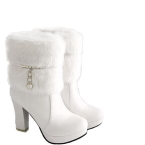UTIKLIOU Women's Ankle Boots Platform Boots Side Zip Chunky Heel Booties with Fur Round Toe Leather Winter Boots for Women