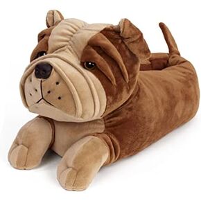 Bulldog Slippers - Plush Dog Animal Slippers, 9-12 Women /7-10 Men