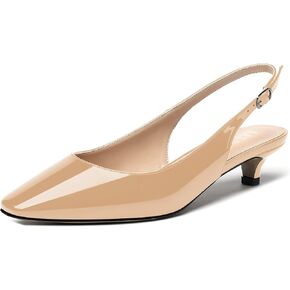 MERRORI Women's Slingback Buckle Patent Square Toe Kitten Low Heel Pumps Business Work Dress Shoes 1.5 Inch