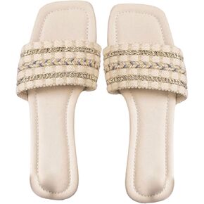 Verdusa Women's Slip On Flat Sandals Summer Boho Square Open Toe Slide Sandals