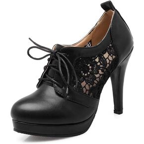 Women Lace Up Stiletto High Heel Pumps Platform Sexy Closed Toe Court Shoes