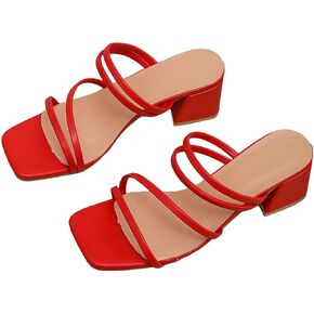 OYOANGLE Women's Strappy Square Open Toe Low Block Heel Sandals Thin Straps Chunky Heeled Mule Sandals