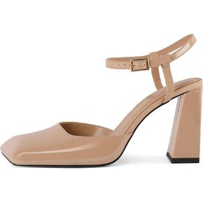 Zamikoo Womens Ankle Strap Square Toe Chunky Heel Pumps Shoes Dressy 3.5 Inches