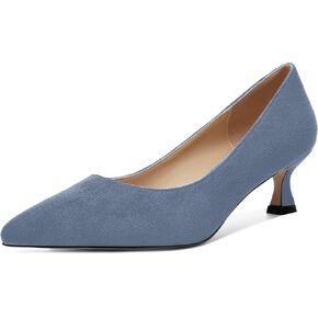 ROSERWISH Womens Slip On Casual Office Suede Pointed Toe Elegant Kitten Low Heel Pumps Dress Shoes 2 Inch