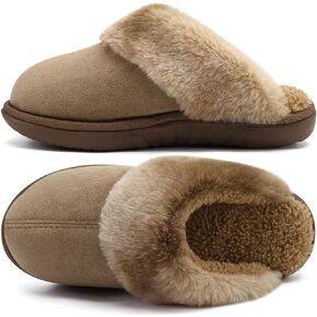 jiajiale Women's Arch Support Memory Foam Slippers Orthotic Plantar Fasciitis Slip On Suede Ladies Scuff Slipper Cozy Fuzzy Shearling Winter House Shoes Indoor Outdoor Brown Size 6
