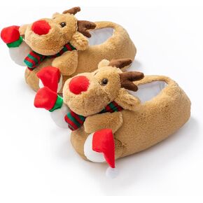 Onmygogo Fuzzy Indoor Animal Christmas Moose Slippers for Men and Women