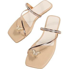 GORGLITTER Women's Bling Rhinestone Butterfly Flat Sandals Open Toe Dress Shoes