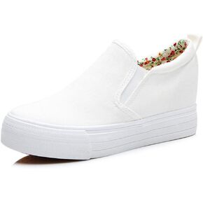 Hidden Wedge Sneakers for Women Slip on, Fashion High Heel Low Top Canvas Shoes Casual Platform Loafers
