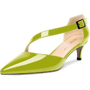 Womens Buckle Dress D'Orsay Wedding Pointed Toe Patent Adjustable Strap Kitten Low Heel Pumps Shoes 2 Inch