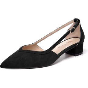 MERRORI Womens Office Slip On Block Solid Pointed Toe Casual Chunky Low Heel Pumps Shoes 1.5 Inch