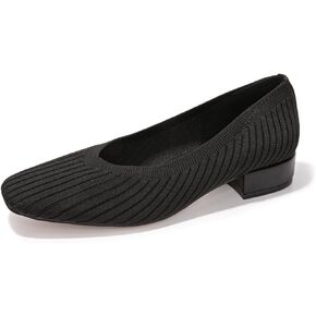 FUNKYMONEKY Women's Knit Chunky Low Heel Pumps Comfort Round Closed Toe Casual Dress Shoes