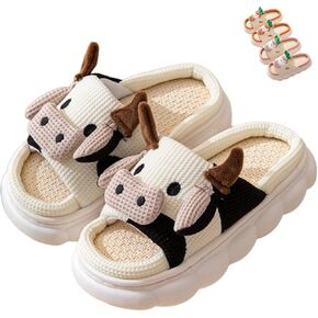 Kids Cow Slippers Cute Cartoon Sandals Slippers Toddler Boys Girls Animal Slippers Comfy House Slippers Men Womens Rabbit House Shoes Outdoor Indoor Shoes Memory Foam Soft Non-Slip Slippers