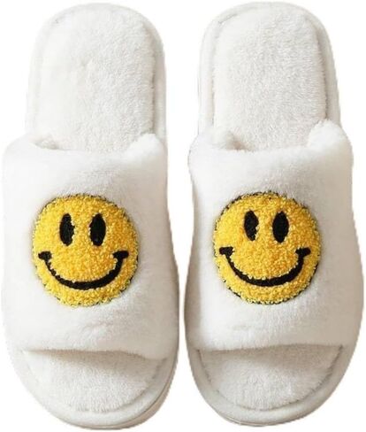 Retro Soft Plush Warm Slip-on Slippers for Women, Cozy Indoor Outdoor House Shoes with Happy Face Design - Womens Slippers for Ultimate Comfort, house slippers for woman, house shoes for women in Saudi Arabia