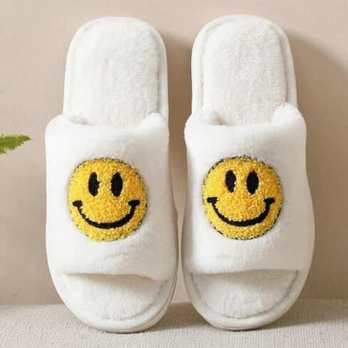 Retro Soft Plush Warm Slip-on Slippers for Women, Cozy Indoor Outdoor House Shoes with Happy Face Design - Womens Slippers for Ultimate Comfort, house slippers for woman, house shoes for women in Saudi Arabia