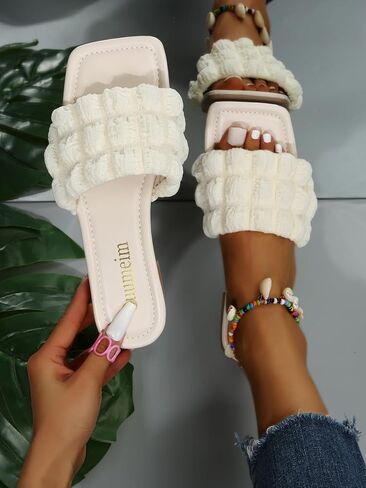 OYOANGLE Women's Ruched Design Single Band Slide Sandals For Daily Flat Sandals Open Toe Slip on Slide Sandal in Saudi Arabia