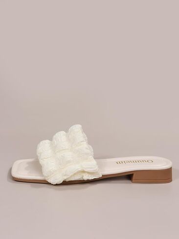 OYOANGLE Women's Ruched Design Single Band Slide Sandals For Daily Flat Sandals Open Toe Slip on Slide Sandal in Saudi Arabia