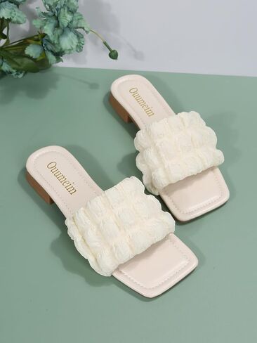 OYOANGLE Women's Ruched Design Single Band Slide Sandals For Daily Flat Sandals Open Toe Slip on Slide Sandal in Saudi Arabia