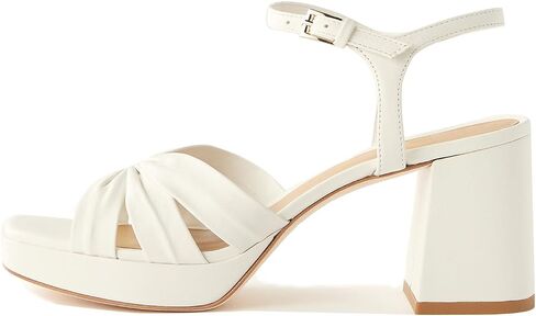 Arqa Platform Bow Sandals for Women Metallic Ruched Chunky Heels Square Open Toe Ankle Strap Block Heel Sandal in Saudi Arabia