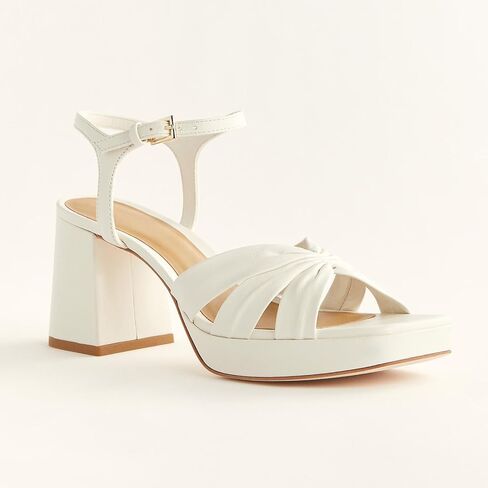 Arqa Platform Bow Sandals for Women Metallic Ruched Chunky Heels Square Open Toe Ankle Strap Block Heel Sandal in Saudi Arabia