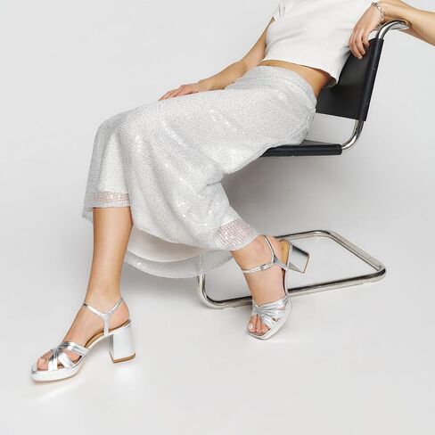 Arqa Platform Bow Sandals for Women Metallic Ruched Chunky Heels Square Open Toe Ankle Strap Block Heel Sandal in Saudi Arabia